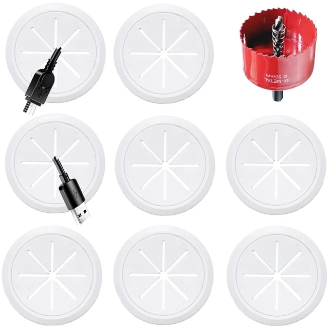 Main image of 8 Pack TV Wire Hider for Wall, 1.97 Inch (50mm Hole) Cord Hider in Wall Cable Management Kit, Includes 8 Pass Throughs and 1 Hole Saw Drill Attachment Easy to Install