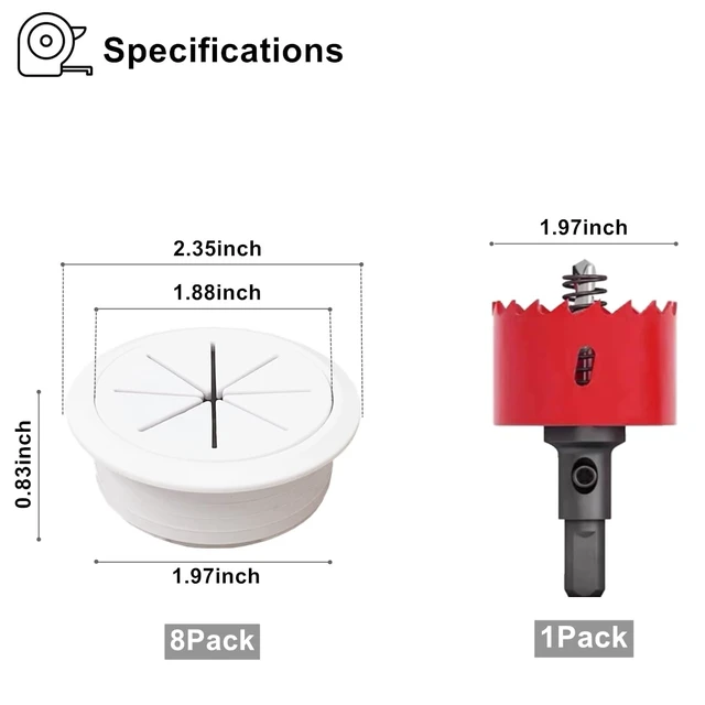 Alt view image 2 of 7 - 8 Pack TV Wire Hider for Wall, 1.97 Inch (50mm Hole) Cord Hider in Wall Cable Management Kit, Includes 8 Pass Throughs and 1 Hole Saw Drill Attachment Easy to Install
