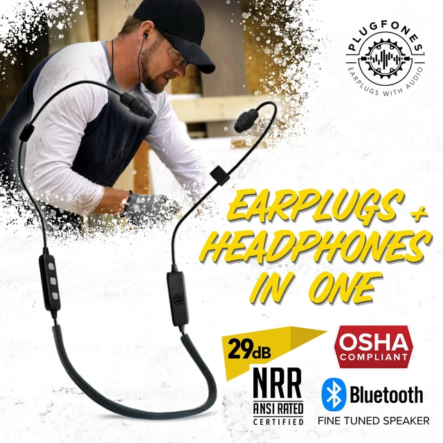 Alt view image 2 of 7 - Liberate 2.0 Bluetooth Earplug Headphones, OSHA Earbuds, Black 29dB NRR Foam & 27dB Silicone Plugs, Ear Plugs for Noise Reduction & Work, Reusable, Motorcycle Wind Noise, Wireless Earbuds
