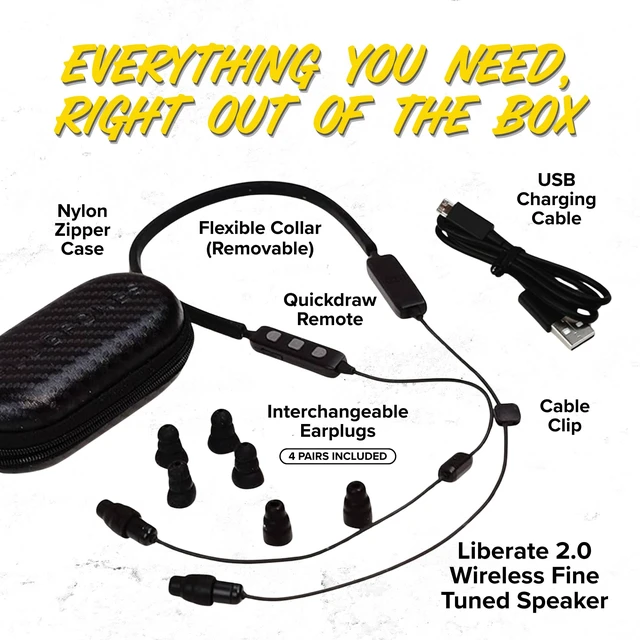 Alt view image 6 of 7 - Liberate 2.0 Bluetooth Earplug Headphones, OSHA Earbuds, Black 29dB NRR Foam & 27dB Silicone Plugs, Ear Plugs for Noise Reduction & Work, Reusable, Motorcycle Wind Noise, Wireless Earbuds