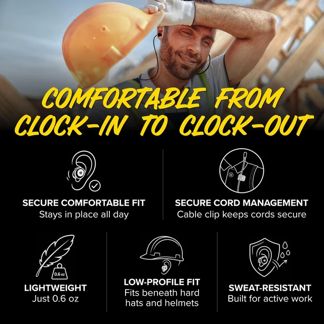 Alt view image 7 of 7 - Liberate 2.0 Bluetooth Earplug Headphones, OSHA Earbuds, Black 29dB NRR Foam & 27dB Silicone Plugs, Ear Plugs for Noise Reduction & Work, Reusable, Motorcycle Wind Noise, Wireless Earbuds