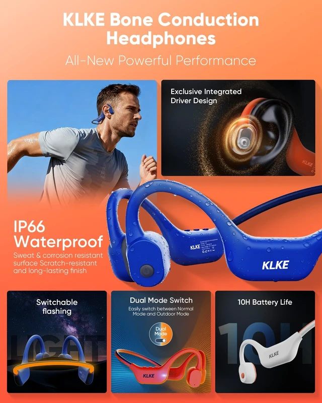 Alt view image 2 of 7 - Z3 Open-Ear Bone Conduction Headphones with Mic, Sports Headset Rear Safety Light, Dual Sound Modes, Adjustable Fit, IP66 Sweatproof, 10H Playtime Ideal for Cycling, Hiking & Outdoor Sports