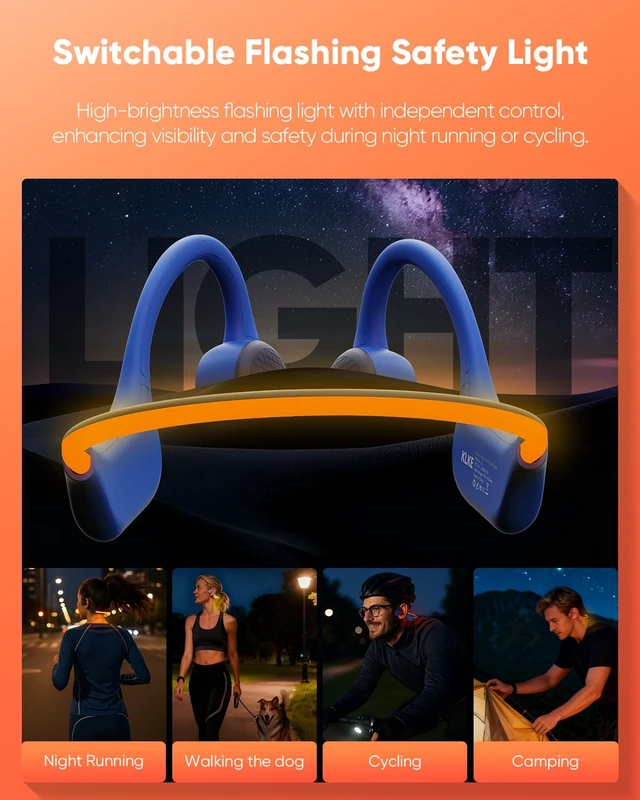 Alt view image 4 of 7 - Z3 Open-Ear Bone Conduction Headphones with Mic, Sports Headset Rear Safety Light, Dual Sound Modes, Adjustable Fit, IP66 Sweatproof, 10H Playtime Ideal for Cycling, Hiking & Outdoor Sports