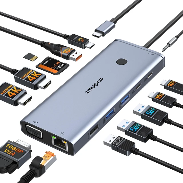 Main image of USB C Docking Station Dual Monitor HDMI for Dell HP, Laptop Docking Station USB Type C Hub Multiport Adapter Dongle Thunderbolt 3 USB-C to 2 HDMI,Ethernet,VGA,4 USB,PD,SD/TF,Audio for Lenovo,Surface