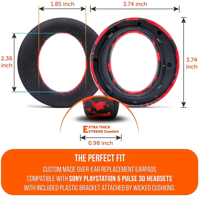 Alt view image 5 of 7 - Freeze Pulse 3D - Cooling Gel Earpads for Sony PS5 Pulse 3D Made by Wicked Cushions Thicker Cushion & Wider Opening Red Camo