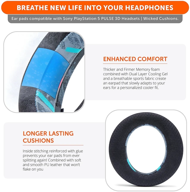 Alt view image 4 of 7 - Freeze Pulse 3D - Cooling Gel Earpads for Sony PS5 Pulse 3D Made by Wicked Cushions Thicker Cushion & Wider Opening 90's Black