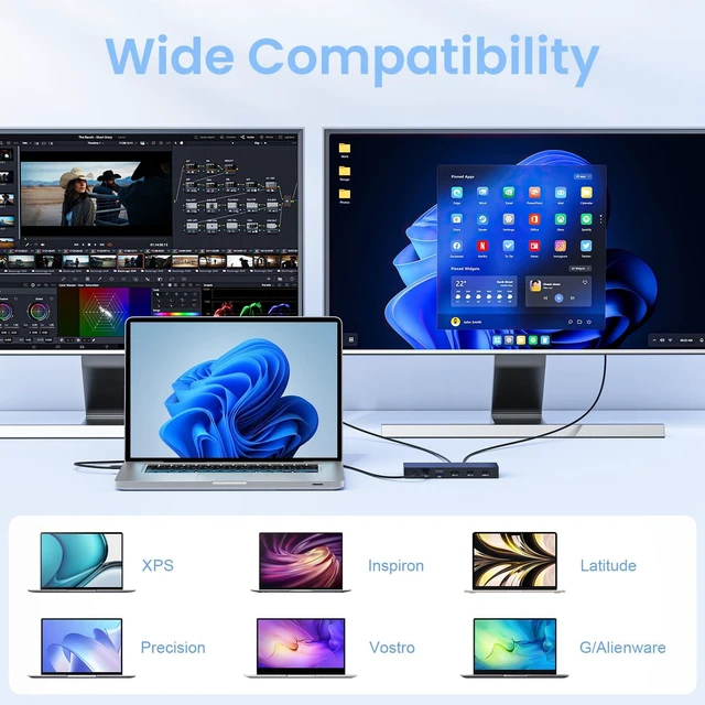 Alt view image 5 of 7 - New Dell Docking Station Triple Displays with Dual HDMI+DisplayPort with Power Adapter, 13 in 1 Dell Thunderbolt Dock for XPS, Inspiron, Latitude, Precision, Vostro,G/Alienware, etc