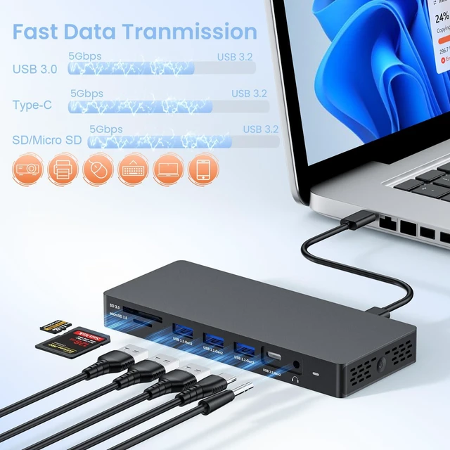 Alt view image 6 of 7 - New Dell Docking Station Triple Displays with Dual HDMI+DisplayPort with Power Adapter, 13 in 1 Dell Thunderbolt Dock for XPS, Inspiron, Latitude, Precision, Vostro,G/Alienware, etc