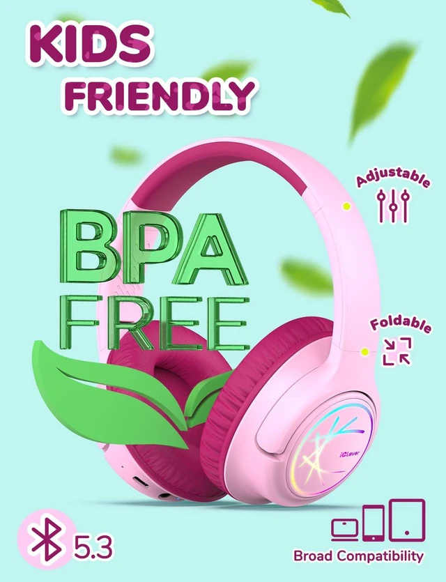 Alt view image 6 of 7 - BTH18 Kids Bluetooth Headphones LED Lights for Toddler Boys Girls SafeSound Tech, 43H Playtime Stereo Sound, USB C Charging AUX Cable, Over Ear Kids Headphones Wireless for iPad/Tablet/Travel