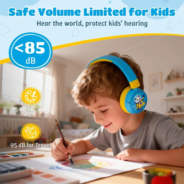 Alt view image 2 of 7 - Kids Headphones Bluetooth for Boys, Toddler Headphones Wireless for School 85/95dB Volume Limited, 50H Playtime, Bluetooth 6.0, Built in Mic, Fast Charging for Tablet, iPad, Cellphone
