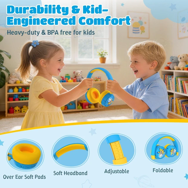 Alt view image 4 of 7 - Kids Headphones Bluetooth for Boys, Toddler Headphones Wireless for School 85/95dB Volume Limited, 50H Playtime, Bluetooth 6.0, Built in Mic, Fast Charging for Tablet, iPad, Cellphone