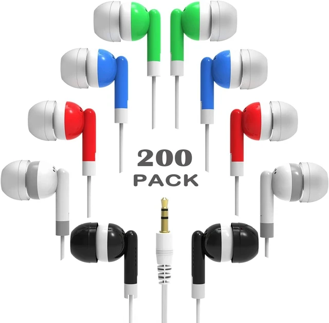 Main image of Bulk Earbud Headphones 200 Pack Multi Colors for Classroom Kids, Wholeslae Wired Durable School Earphones Class Set for Students Children Toddler Teens Boys Girls and Adult (XPG101, 200 PCS)