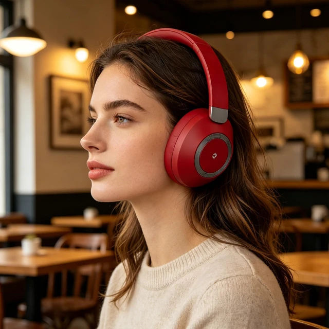 Alt view image 7 of 7 - Active Noise Cancelling Headphones, 100H Bluetooth Headphones Wireless Headphone with Microphone, Over Ear Headphones Wireless with Deep Bass, Fast Charging for Travel, Work, Study-Red