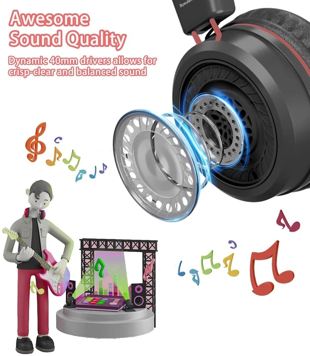 Alt view image 2 of 7 - Kids Headphones with LED Lights, USB Type C Headphones for School 85/94dB Volume Limit, On Ear Headphones with Microphone, Wired Foldable, Stereo Sound, for iPad/Tablet/Travel/Gift, Black