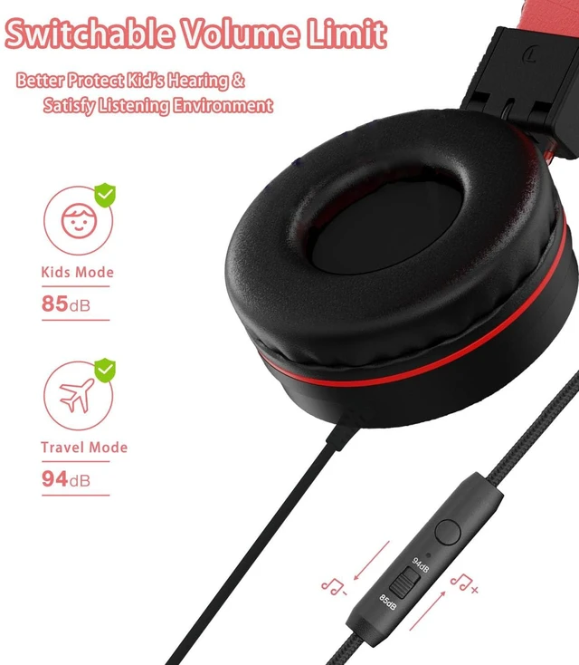 Alt view image 6 of 7 - Kids Headphones with LED Lights, USB Type C Headphones for School 85/94dB Volume Limit, On Ear Headphones with Microphone, Wired Foldable, Stereo Sound, for iPad/Tablet/Travel/Gift, Black