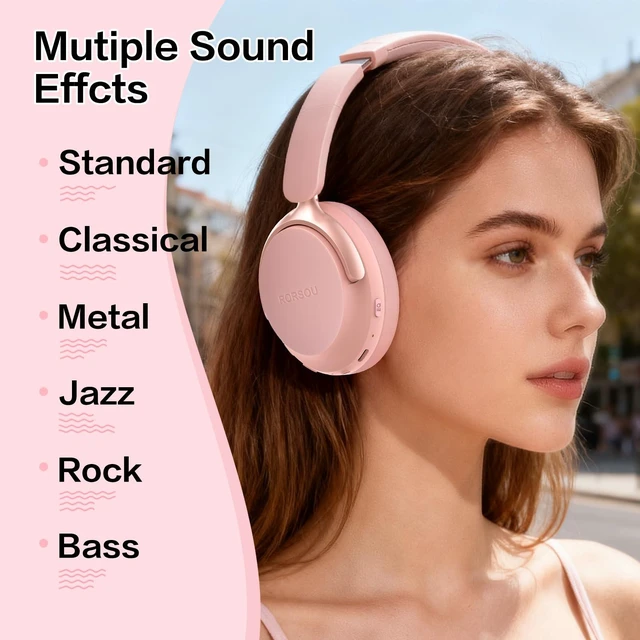 Alt view image 4 of 7 - B8 Bluetooth Headphones Over Ear, 6 EQ Music Modes and 50H Playtime Deep Bass Wireless Headphones with Mic, Lightweight Folding HiFi Stereo Headset for iPad/Travel/Tablet/PC/Home Pink