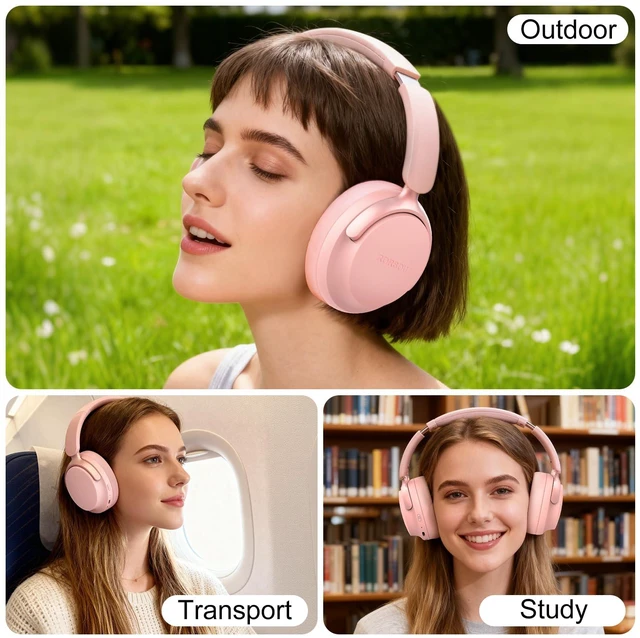 Alt view image 7 of 7 - B8 Bluetooth Headphones Over Ear, 6 EQ Music Modes and 50H Playtime Deep Bass Wireless Headphones with Mic, Lightweight Folding HiFi Stereo Headset for iPad/Travel/Tablet/PC/Home Pink
