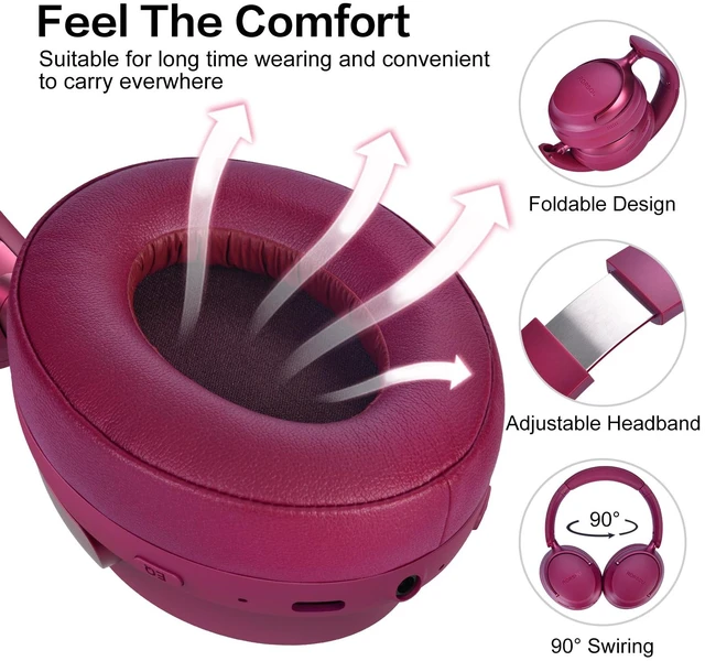 Alt view image 3 of 7 - B8 Bluetooth Headphones Over Ear, 6 EQ Music Modes and 50H Playtime Deep Bass Wireless Headphones with Mic, Lightweight Folding HiFi Stereo Headset for iPad/Travel/Tablet/PC/Home Red