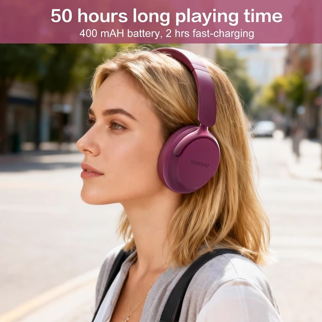 Alt view image 6 of 7 - B8 Bluetooth Headphones Over Ear, 6 EQ Music Modes and 50H Playtime Deep Bass Wireless Headphones with Mic, Lightweight Folding HiFi Stereo Headset for iPad/Travel/Tablet/PC/Home Red