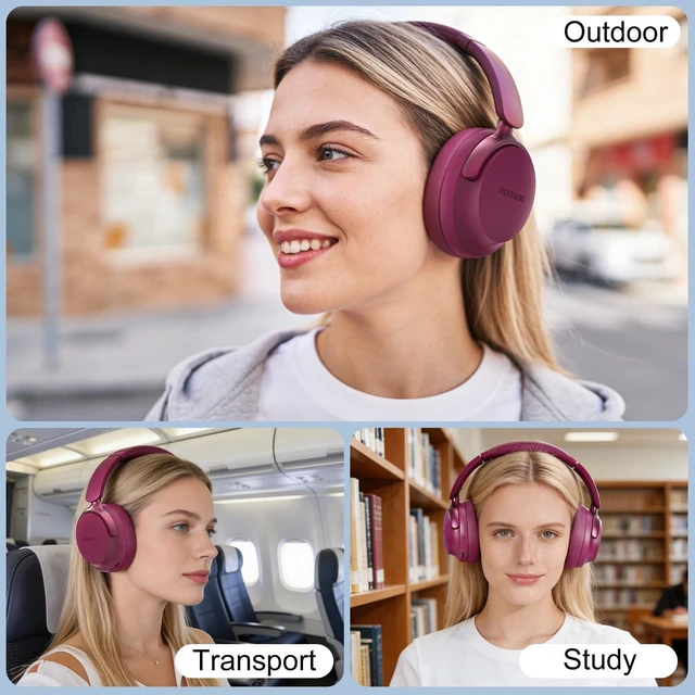Alt view image 7 of 7 - B8 Bluetooth Headphones Over Ear, 6 EQ Music Modes and 50H Playtime Deep Bass Wireless Headphones with Mic, Lightweight Folding HiFi Stereo Headset for iPad/Travel/Tablet/PC/Home Red