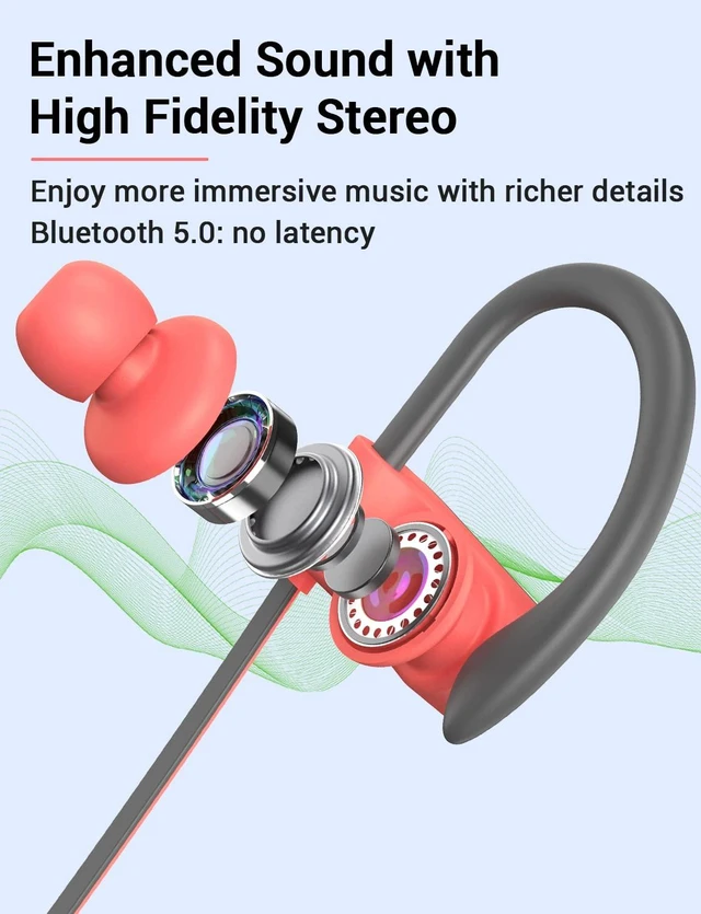 Alt view image 3 of 7 - Bluetooth 5.3 Headphones, Wireless Sports In-Ear Earbuds IPX7 Waterproof 16 Hours Playtime, Sweatproof Stereo Earphones with MIC, Noise Cancelling Headsets for Gym Running Workout, Clear Sound