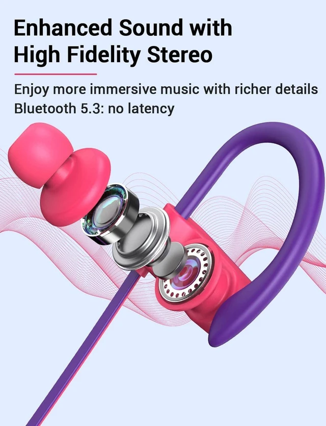 Alt view image 3 of 7 - Bluetooth 5.3 Headphones, Wireless Sports In-Ear Earbuds IPX7 Waterproof 16 Hours Playtime, Sweatproof Stereo Earphones with MIC, Noise Cancelling Headsets for Gym Running Workout, Clear Sound