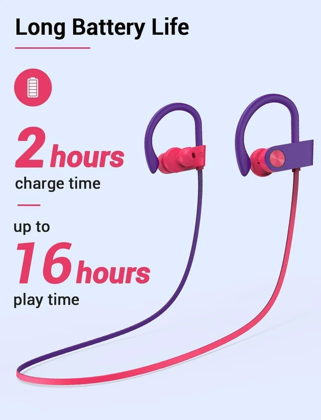 Alt view image 6 of 7 - Bluetooth 5.3 Headphones, Wireless Sports In-Ear Earbuds IPX7 Waterproof 16 Hours Playtime, Sweatproof Stereo Earphones with MIC, Noise Cancelling Headsets for Gym Running Workout, Clear Sound