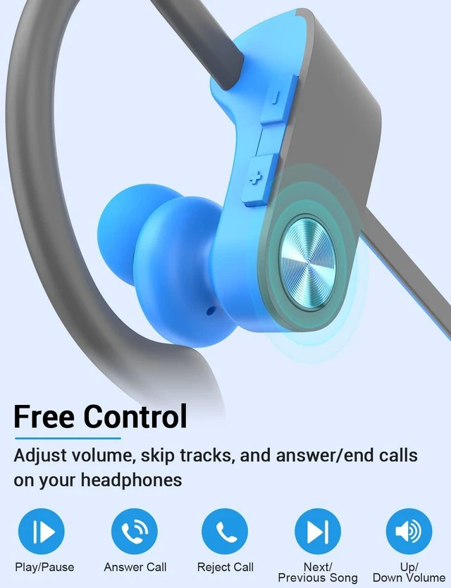 Alt view image 4 of 7 - Bluetooth 5.3 Headphones, Wireless Sports In-Ear Earbuds IPX7 Waterproof 16 Hours Playtime, Sweatproof Stereo Earphones with MIC, Noise Cancelling Headsets for Gym Running Workout, Clear Sound