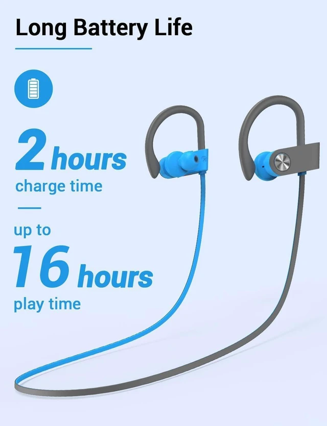 Alt view image 6 of 7 - Bluetooth 5.3 Headphones, Wireless Sports In-Ear Earbuds IPX7 Waterproof 16 Hours Playtime, Sweatproof Stereo Earphones with MIC, Noise Cancelling Headsets for Gym Running Workout, Clear Sound
