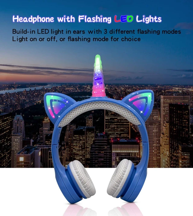 Alt view image 5 of 7 - Unicorn Kids Bluetooth Headphones,15 Hours Play time, Toddler Bluetooth Headphones for Girls Boys Laptop Phones,Led Light Up Kids Wireless Headphone for Birthday Travel School Gifts (Blue)