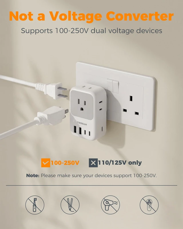 Alt view image 5 of 7 - US to UK Plug Adapter 2 Pack, Type G Adapter for Travel 4 Outlets 5 USB Ports (3 USB-C) 28W, Ireland Power Outlet Adaptor for USA to England Scotland London British Hong Kong Kenya