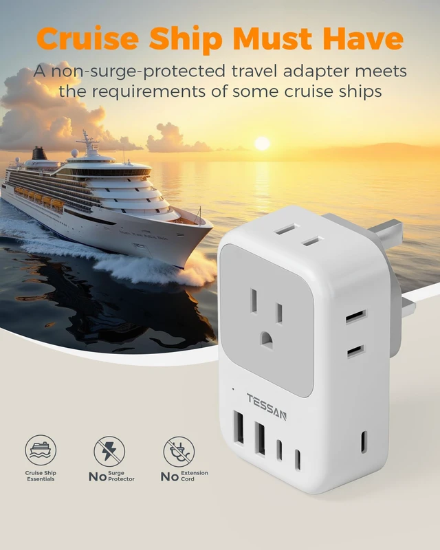 Alt view image 7 of 7 - US to UK Plug Adapter 2 Pack, Type G Adapter for Travel 4 Outlets 5 USB Ports (3 USB-C) 28W, Ireland Power Outlet Adaptor for USA to England Scotland London British Hong Kong Kenya