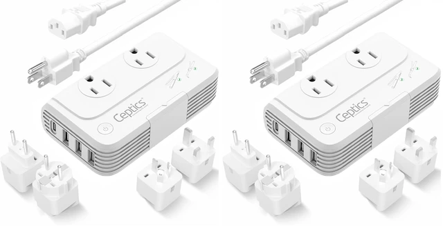 Main image of 200W Voltage Converter 220V to 110V Converter for Curling Iron & Straightener, Step Down Converter with USB-C PD 18W, Type C E/F G I Plugs (Pack of 2)