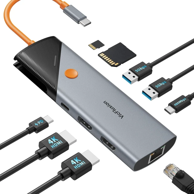 Main image of Docking Station Dual Monotior for Laptop,9-in-1 USB C Dock Dual HDMI Ports 4K@60Hz, 2 USB-A 3.0, USB-C 2.0, SD/TF card readers, Gigabit Ethernet, 100W PD, Computer Dock for HP and Windows