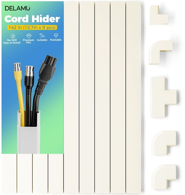 Main image of 142in Cord Hider, Beige Cable Cover for 2-3 Wires on Wall, Premium Wire Hiders Wire Covers for Cords on Wall, Easier Setup TV Cable Management Kit, W0.94 H0.47in, Beige