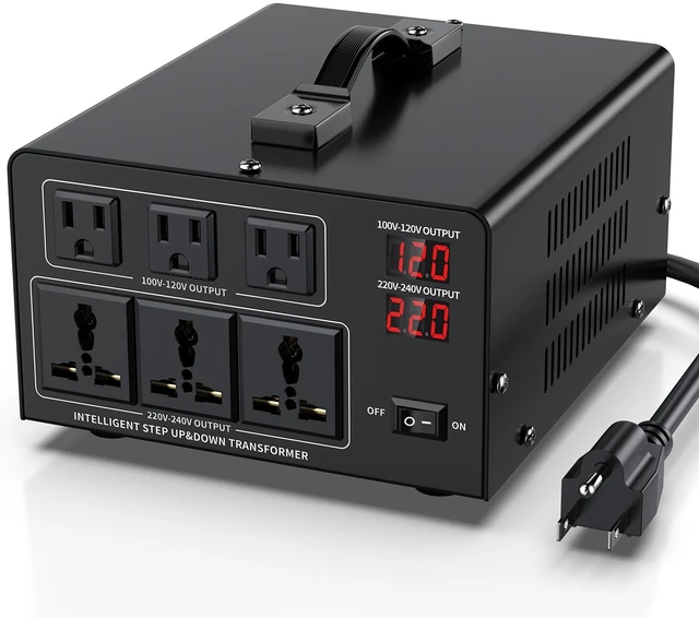 Main image of 3000W Voltage Converter Transformer Step Up 110V/120V to220V/240V or Step Down 220V to 110V AC Power Converte, Circuit Breaker Protection, 3 US sockets, 3 Universal sockets, LCD Display