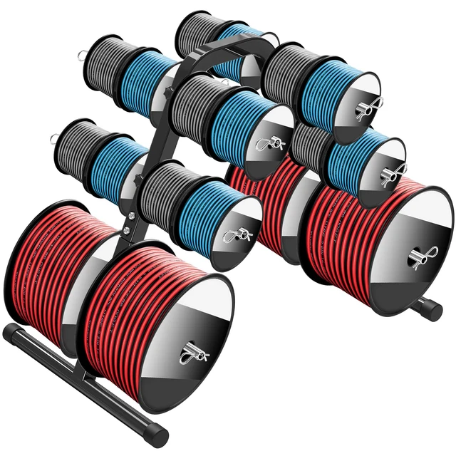 Alt view image 2 of 7 - Portable Wire Spool Caddy, Heavy-Duty Cable Dispenser with 6 Rods Black Electrical Wire Caddy, Steel Structure Wire Spool Rack with Adjustable Rods for Effortless Spool Storage & Dispensing