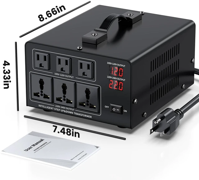 Alt view image 7 of 7 - 3000W Voltage Converter Transformer Step Up 110V/120V to220V/240V or Step Down 220V to 110V AC Power Converte, Circuit Breaker Protection, 3 US sockets, 3 Universal sockets, LCD Display