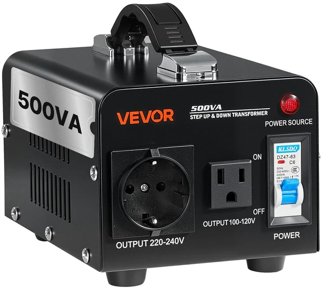 Main image of Voltage Converter Transformer, 500VA, Heavy Duty Step Up/Down Power Transformer, Convert from 110V to 220V and 220V to 110V, with US Outlet, EU Outlet, Power Cord, Circuit Breaker Protection