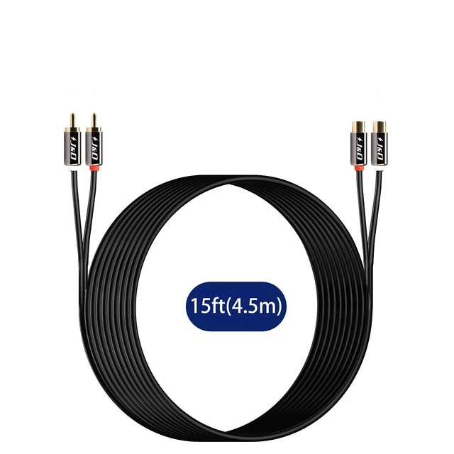 Alt view image 7 of 7 - 2 RCA Extension Cable, RCA Male to Female Stereo Cable, 15 ft Gold Plated Connectors, Heavy Duty Copper Shell & OFC conductors - Clear Bass, Noise Shielding for Hi-Fi, TV and Home Theater