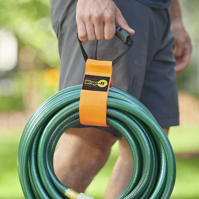 Alt view image 2 of 7 - Easy-Carry Straps - 22" (2-Pack) Blaze Orange Heavy-Duty Hook and Loop Cord Carrying Strap, Hanger, and Organizer with Handle for Pool Hoses, Garden Hoses, Cords, Cables