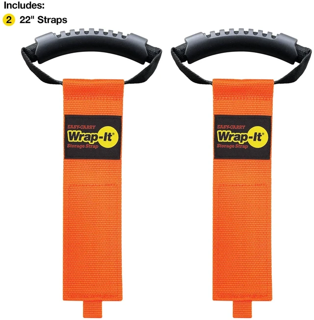 Alt view image 3 of 7 - Easy-Carry Straps - 22" (2-Pack) Blaze Orange Heavy-Duty Hook and Loop Cord Carrying Strap, Hanger, and Organizer with Handle for Pool Hoses, Garden Hoses, Cords, Cables