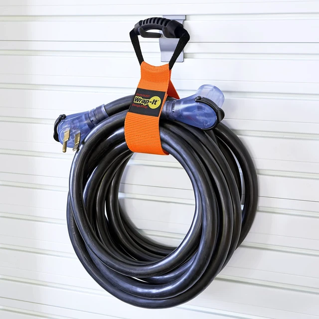 Alt view image 7 of 7 - Easy-Carry Straps - 22" (2-Pack) Blaze Orange Heavy-Duty Hook and Loop Cord Carrying Strap, Hanger, and Organizer with Handle for Pool Hoses, Garden Hoses, Cords, Cables