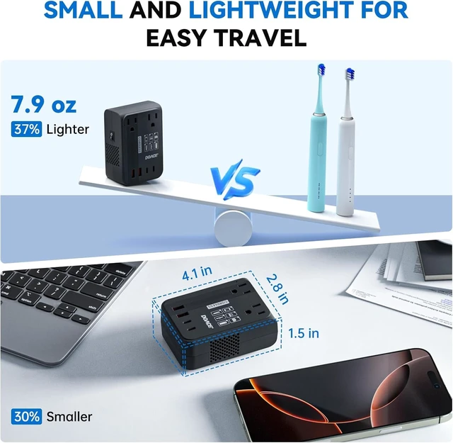 Alt view image 3 of 7 - 350W Voltage Converter US to Europe 220V to 110V Converter for Curling Iron Straightener Converter for European Travel 4 USB Charging Universal Power Plug Adapter UK/AU/US/EU, Black