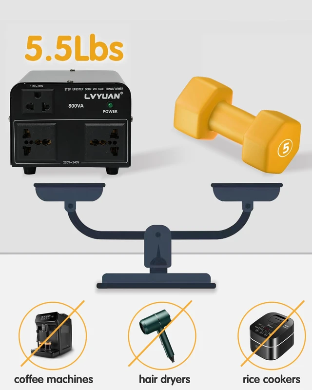 Alt view image 2 of 7 - Voltage Converter Transformer 800 Watt Step Up/Down Convert from 110V-120V to 220V-240Vt and from 220V-240V to 110V-120V with 2 US outlets, 2 Universal outlets, Resettable Circuit Breaker