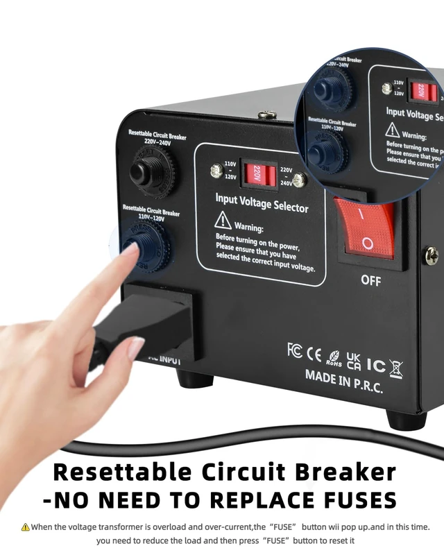 Alt view image 6 of 7 - Voltage Converter Transformer 800 Watt Step Up/Down Convert from 110V-120V to 220V-240Vt and from 220V-240V to 110V-120V with 2 US outlets, 2 Universal outlets, Resettable Circuit Breaker