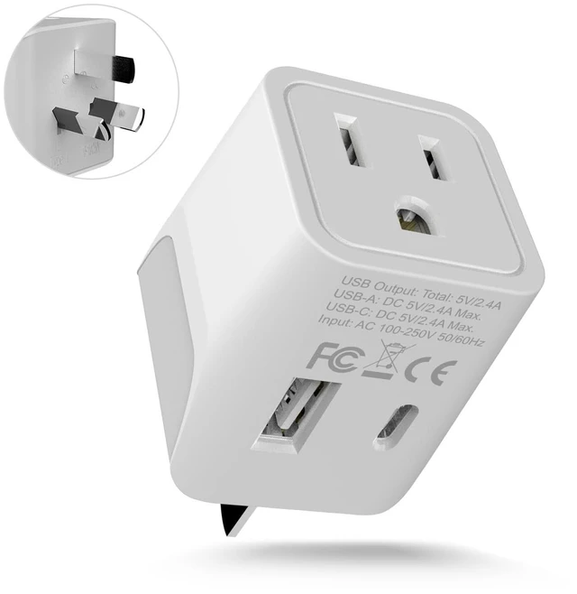 Main image of Australia Plug Adapter, 3-in-1, 1 USB C, USB A, Type I Adapter 1 US Outlet Type I Plug Adapter with 1 USB-A, 1 USB-C, CE & RoHS certified, for Australia, New Zealand, Argentina & China
