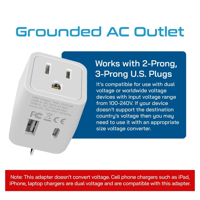 Alt view image 3 of 7 - Australia Plug Adapter, 3-in-1, 1 USB C, USB A, Type I Adapter 1 US Outlet Type I Plug Adapter with 1 USB-A, 1 USB-C, CE & RoHS certified, for Australia, New Zealand, Argentina & China