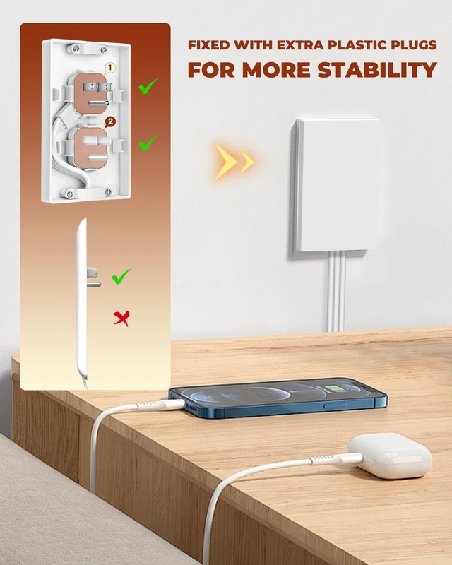Alt view image 4 of 7 - Outlet Concealer Power Strip, 8ft Flat Cord, 3 Outlets, White 8ft Ultra-Thin Flat Extension Cord, Low-Profile Flat Plug Design, 3 Convenient AC Outlets, Wall-Hugging Cord Management