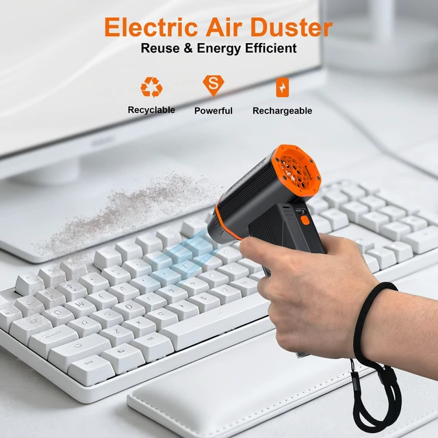 Alt view image 3 of 7 - Compressed Air Duster,150000RPM High Speed brushless Motor Mini Blower 3-speed adjustable electric air duster with multiple nozzles, for cleaning car, keyboard, computer, home and outdoor